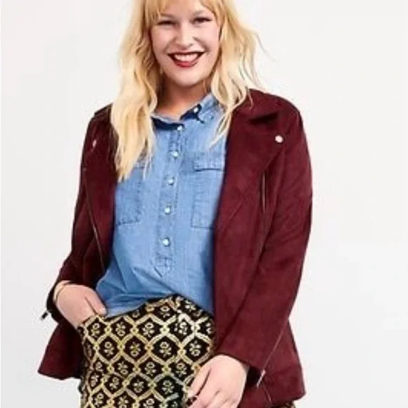 Old Navy Women's Plum Faux Suede Moto Jacket - Picture 2 of 9